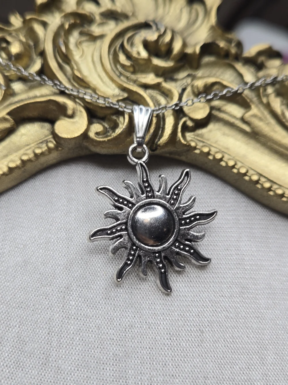 Sterling Silver Sunburst Pendant Necklace - Silver